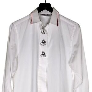 Vintage Yves St Clair Christmas Button Shirt White Embroidered Collar Holiday 10